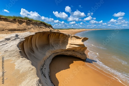 British Isles coastline at Covehithe Beach, with its windswept sand dunes and weathered cliffs on the Suffolk coast photo