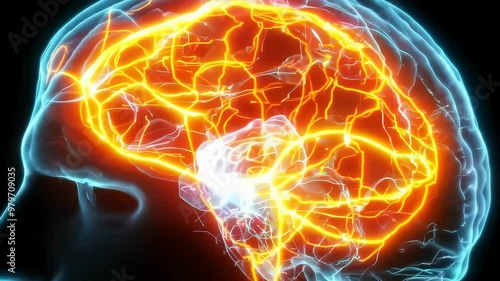 CT scan of brain during cognitive activity, prefrontal cortex, lighting up
