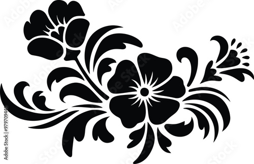 Floral vintage ornaments. Decorative plants silhouettes decorations. Isolated black rosettes, vector,  Flowers and leaves line art , floral elements silhouettes