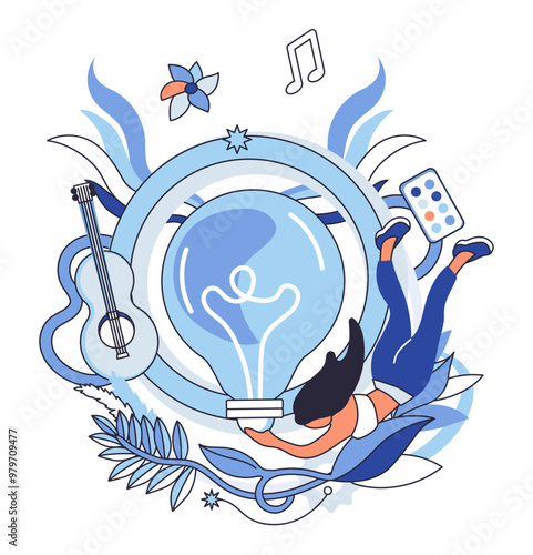 Artistic imagination vector illustration. Artistic creativity, phoenix rising, turns ashes ideas into vibrant plumage visual expressions The artists journey imaginative thinking transforms blank