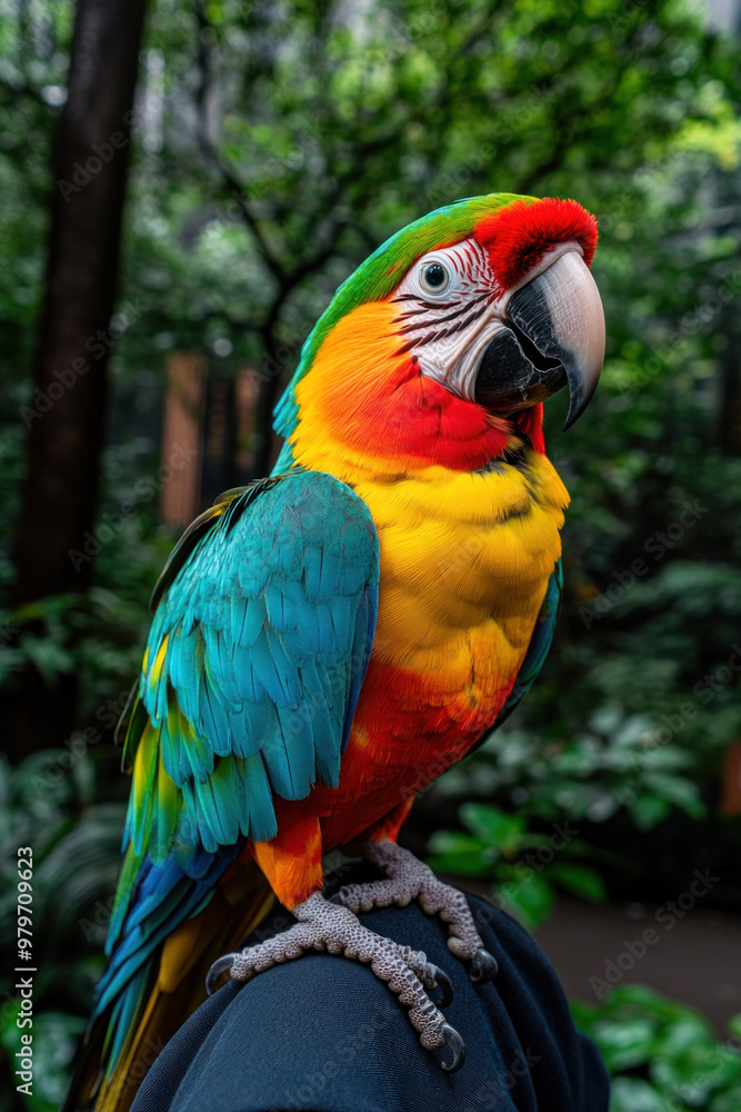 A playful parrot perched on its owner's shoulder, showing off its vibrant feathers and quirky personality A playful parrot perched on its owner's shoulder, showing off its vibrant feathers and quirky personality