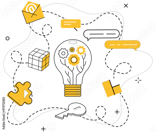 Innovative ideas vector illustration. Discovery transforms into opportunities in crucible innovative thinking Progress flourishes where intelligence and innovative ideas intersect Innovative ideas