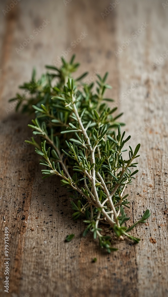 Fresh thyme sprigs on a rustic white background. Fresh thyme sprigs on a rustic white background.