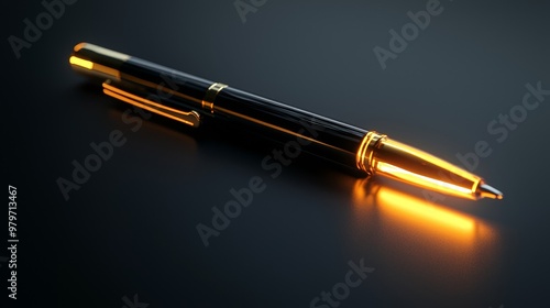 Illuminating Financial Future - 3D Glowing Pen Symbolizing Strategic Financial.