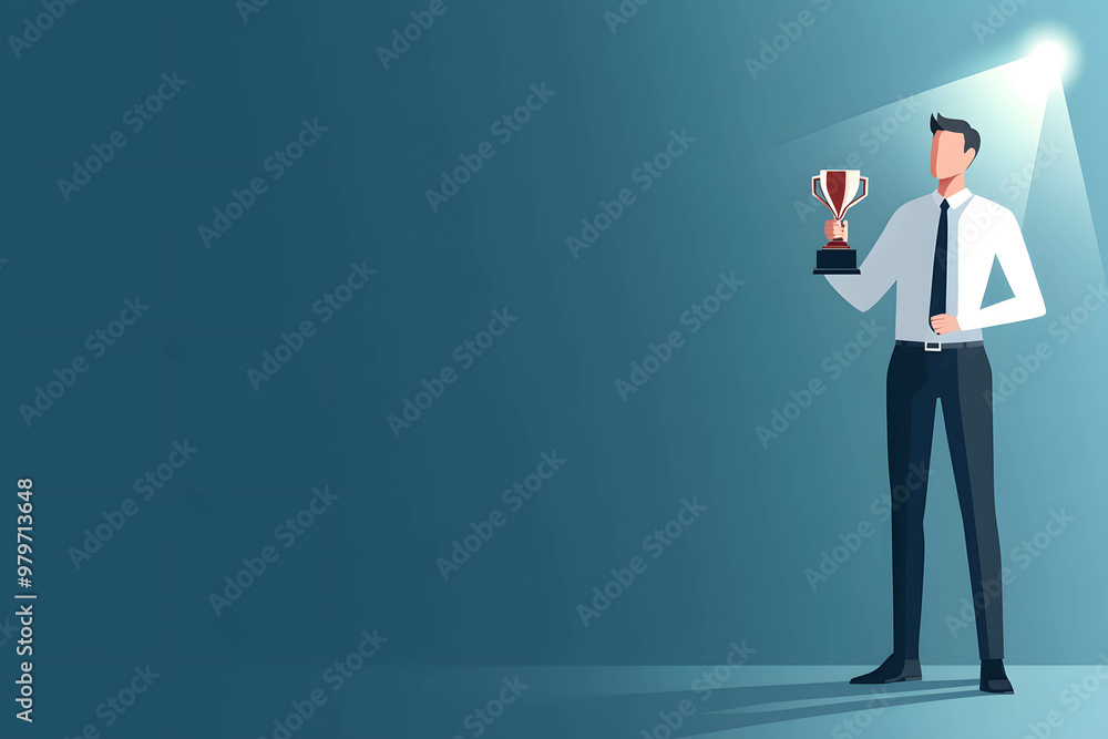 A business leader or executive and a large trophy, symbolizing leadership and achievement. A business leader or executive and a large trophy, symbolizing leadership and achievement.