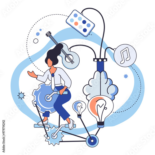 Artistic imagination vector illustration. The artistic concept, born in crucible inspiration, emerges as beacon guiding creative endeavors Imagination, compass creative mind, navigates vast seas