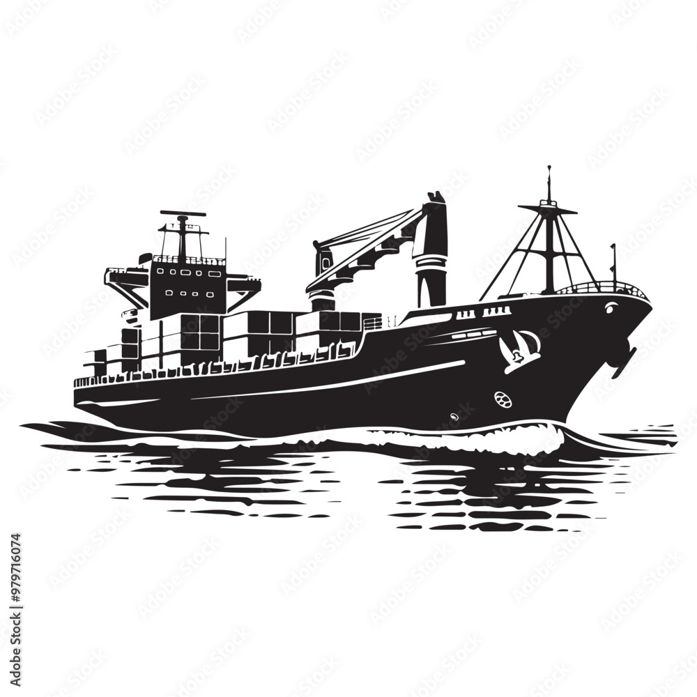 Obraz premium Elegant Black Ship Vector Silhouettes, Container Ship Logo Monochrome Design Style, boat silhouette, ship silhouette, ship vector