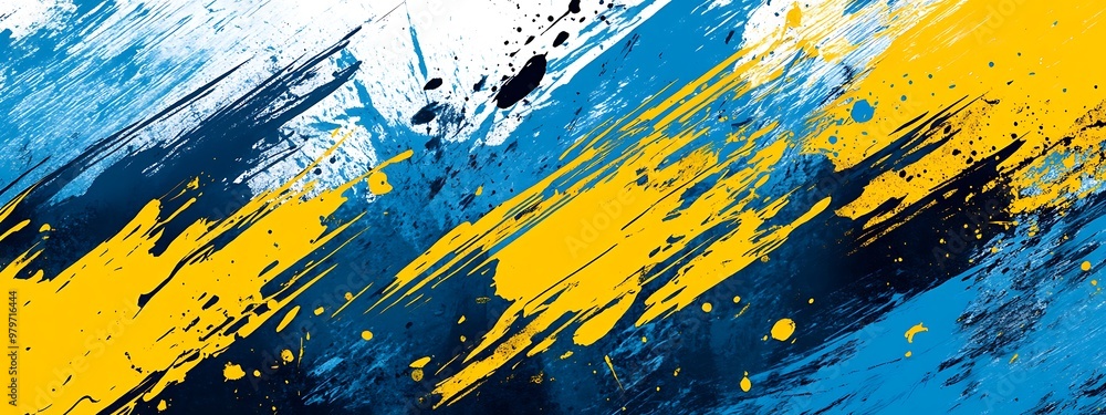 Abstract Blue, Yellow, and Black Paint Splashes Abstract Blue, Yellow, and Black Paint Splashes