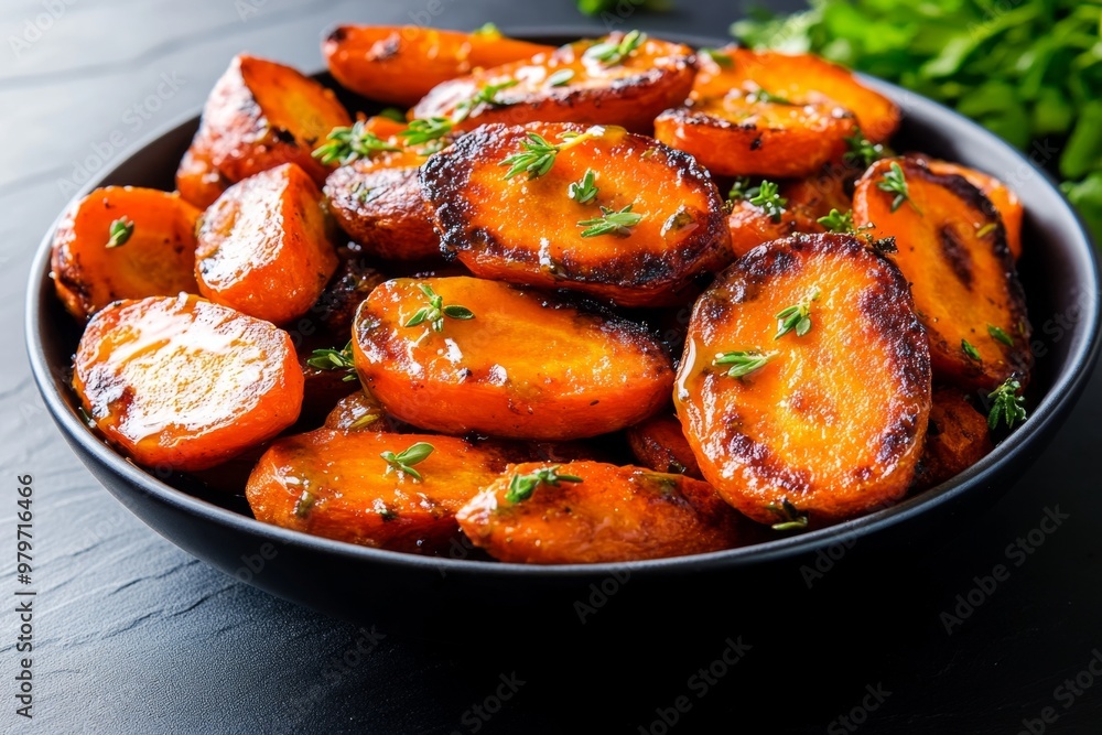 Glazed carrots roasted to perfection, with a honey and thyme glaze giving them a sweet and savory finish Glazed carrots roasted to perfection, with a honey and thyme glaze giving them a sweet and savory finish