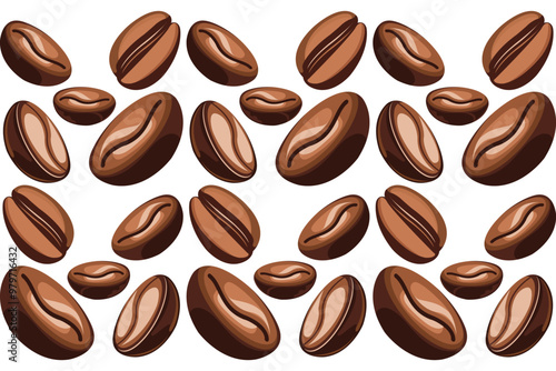 Vector pattern of coffee beans on white background.