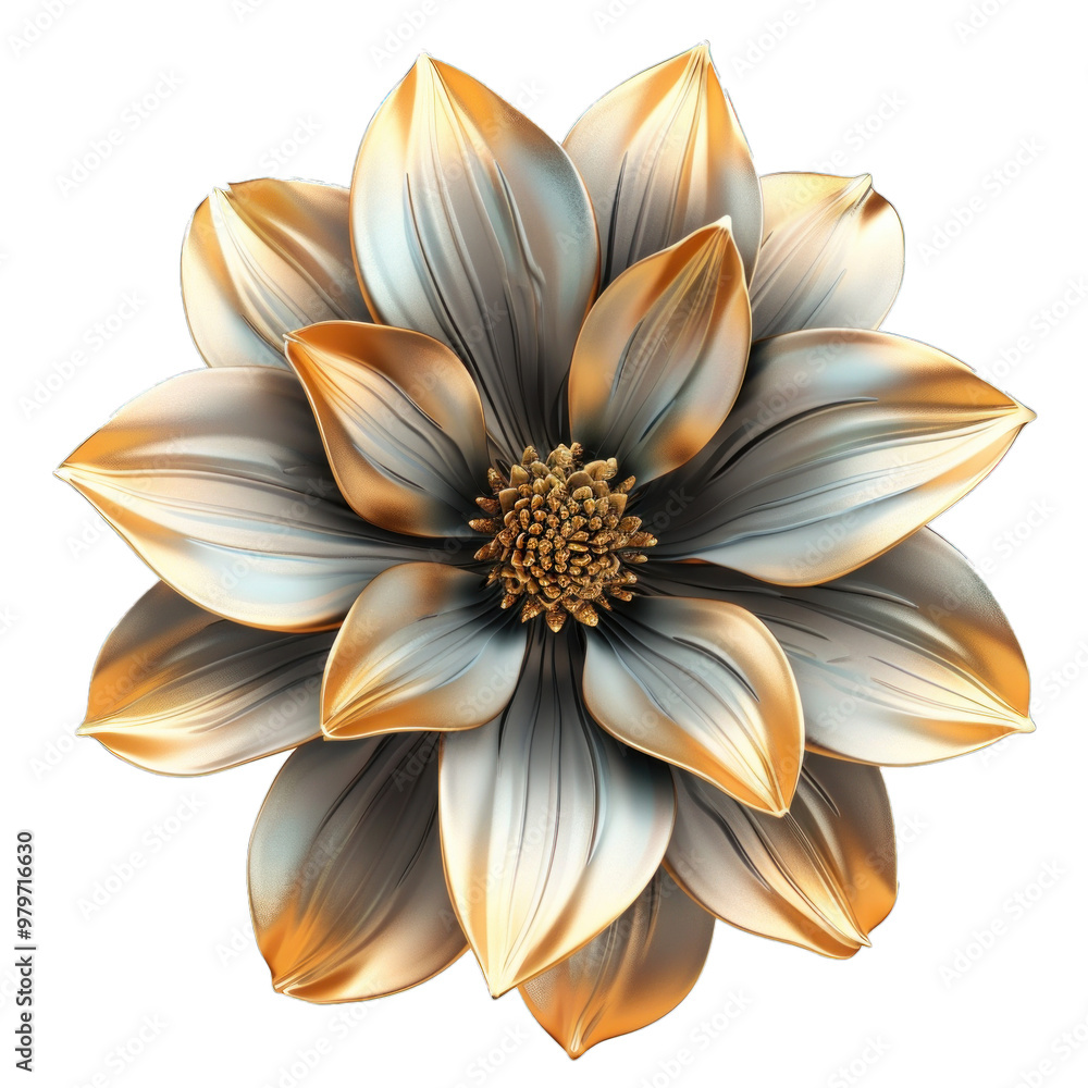 Silver and gold flower is blooming in an abstract style on a white background Silver and gold flower is blooming in an abstract style on a white background