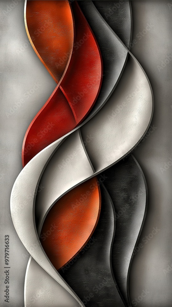 Red, White, Black Wave - A high-quality image of a powerful wave crashing onto a gray background with a black border for added contrast Red, White, Black Wave - A high-quality image of a powerful wave crashing onto a gray background with a black border for added contrast