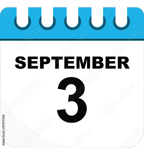 SEPTEMBER 3. A leaf of the flip calendar with the date of SEPTEMBER 3. Flat style