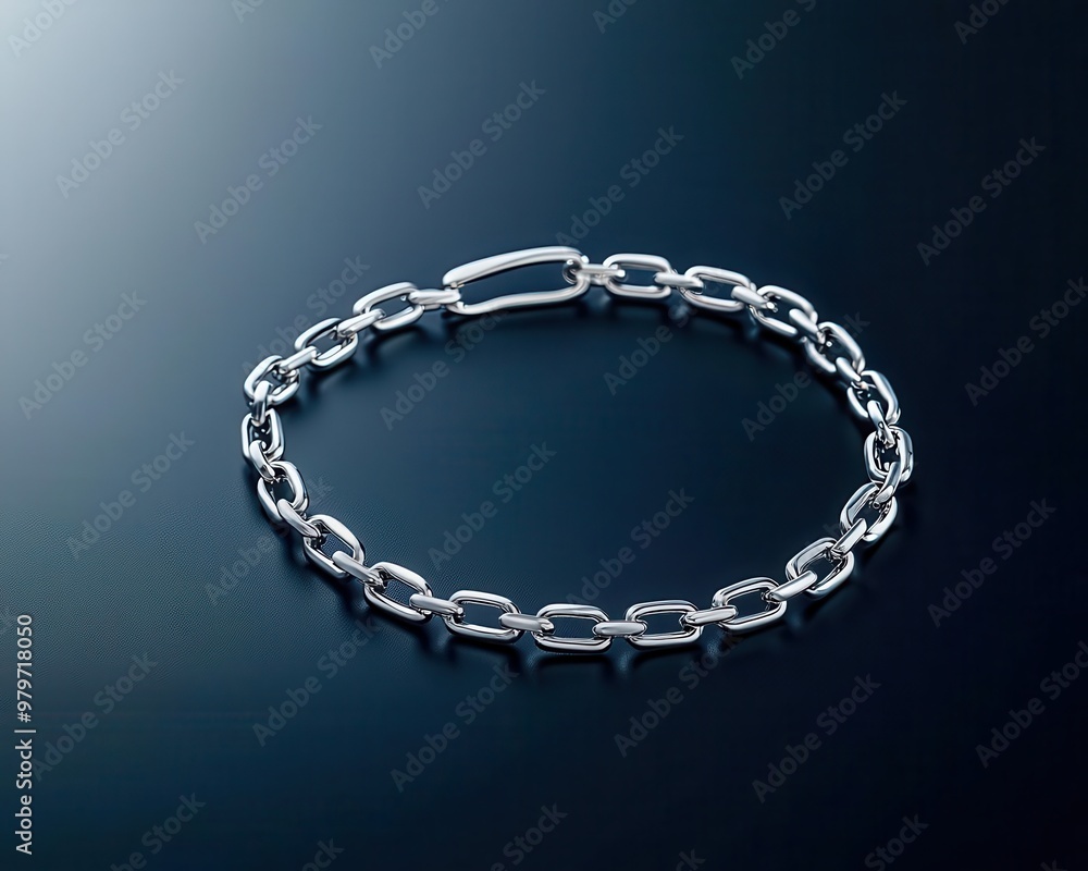 Thin metal bracelet with minimalist chain link design, displayed against dark background for contrast Thin metal bracelet with minimalist chain link design, displayed against dark background for contrast