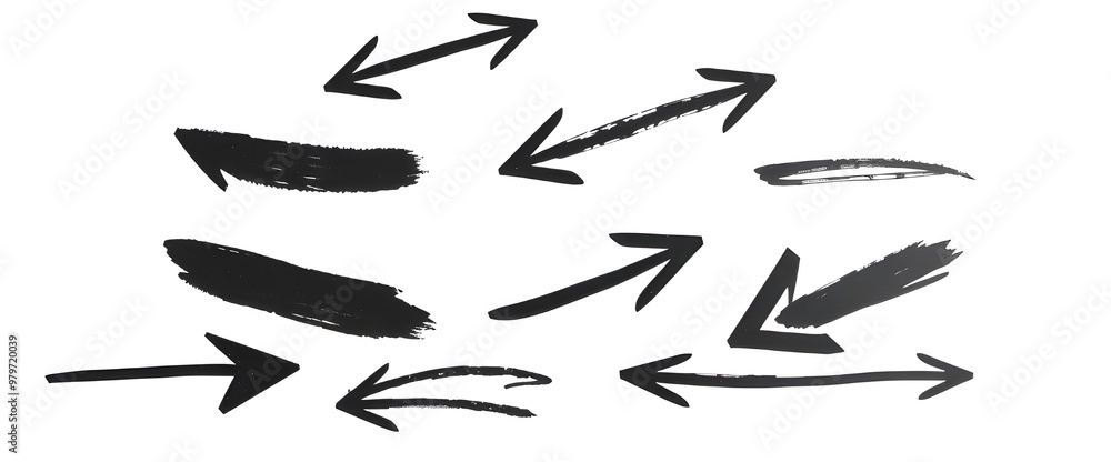 Black hand drawn arrows on a white background, vector illustration, simple design with flat colors and brush strokes. Black hand drawn arrows on a white background, vector illustration, simple design with flat colors and brush strokes.