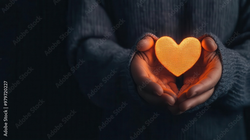 Fototapeta premium A pair of hands gently cupping a glowing heart, symbolizing grace and love received through prayer