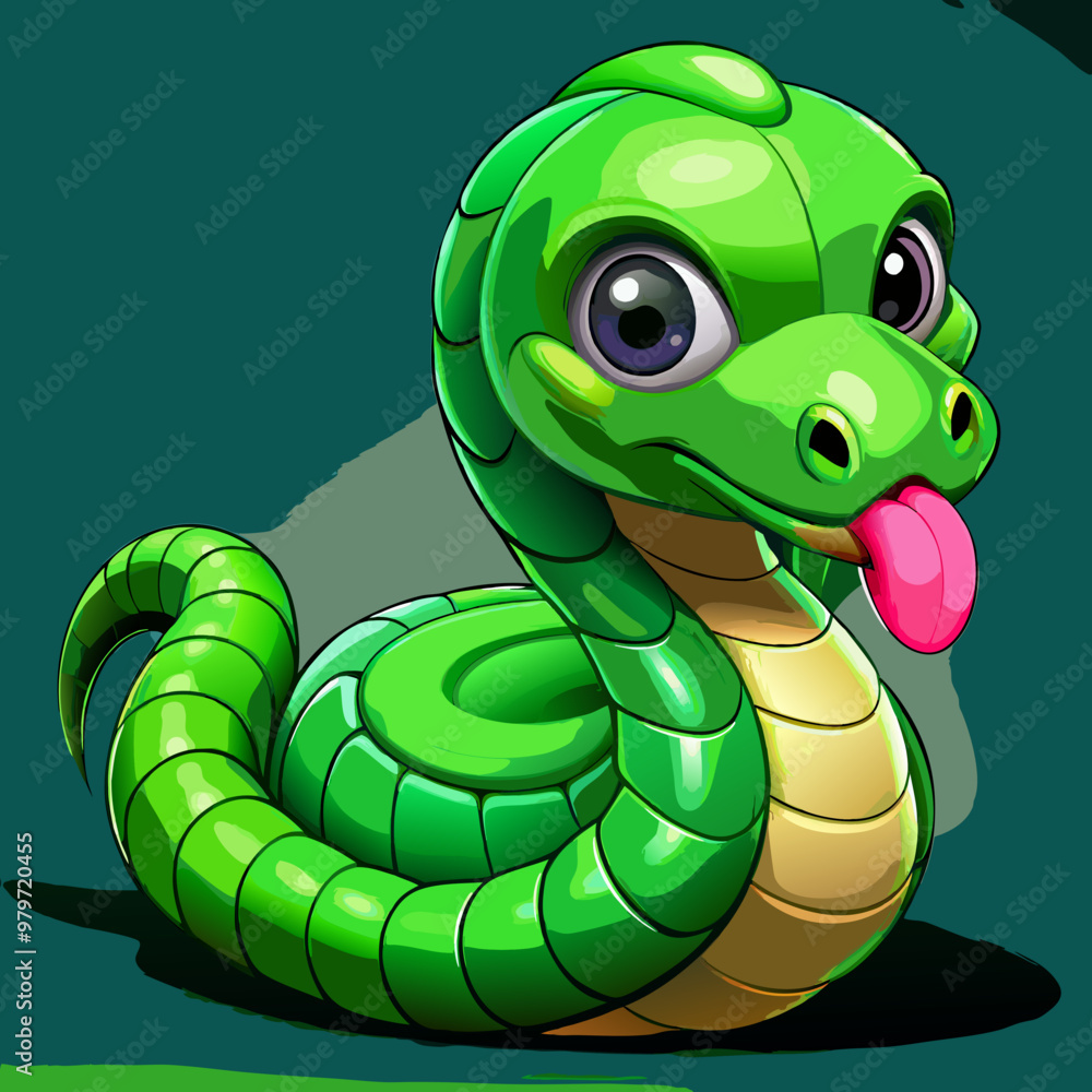Fototapeta premium Vector image of a green snake teasing with tongue