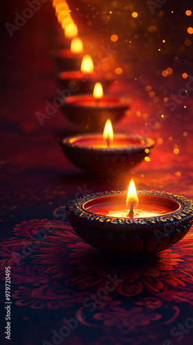 A diyas glowing in a Diwali festive minimalistic concept