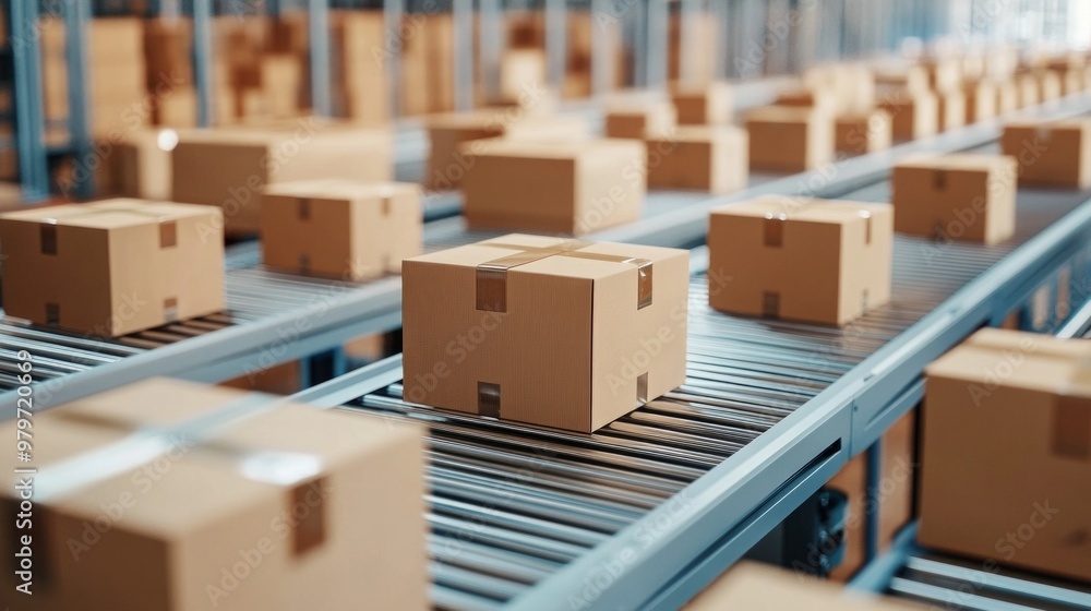 Efficient Logistics in Distribution Center, showcasing organized packaging processes, streamlined workflows, and advanced storage solutions enhancing operational productivity Efficient Logistics in Distribution Center, showcasing organized packaging processes, streamlined workflows, and advanced storage solutions enhancing operational productivity