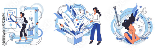 Artistic imagination vector illustration. The canvas, playground for artistic imagination, witnesses birth ideas through strokes brush Imagination, North Star guiding artistic journeys, leads artists