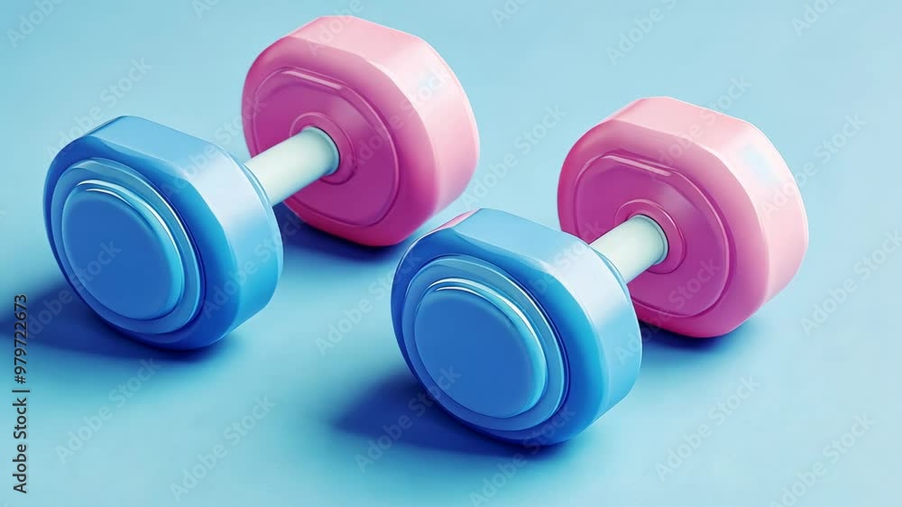 Colorful dumbbells on a blue surface inspire a fun and engaging workout for fitness enthusiasts of all levels Colorful dumbbells on a blue surface inspire a fun and engaging workout for fitness enthusiasts of all levels