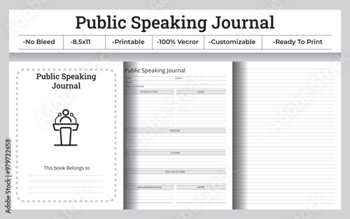 Public Speaking Journal for Speech Preparation and Progress Tracking KDP Interior Design vector illustration 