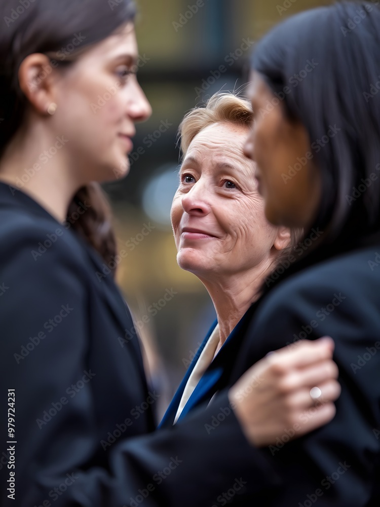 ia generated. Rich mature businesswoman with middle aged daughter having calm conversation in outdoor places of premium city about family business ia generated. Rich mature businesswoman with middle aged daughter having calm conversation in outdoor places of premium city about family business