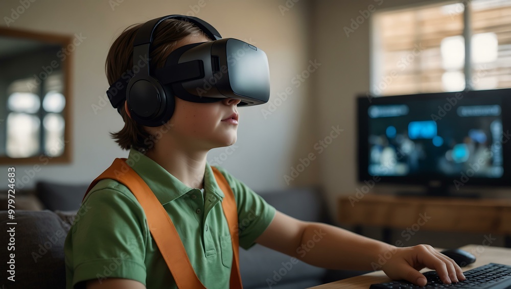 Gen Alpha or Beta kid using a VR headset for immersive learning. Gen Alpha or Beta kid using a VR headset for immersive learning.