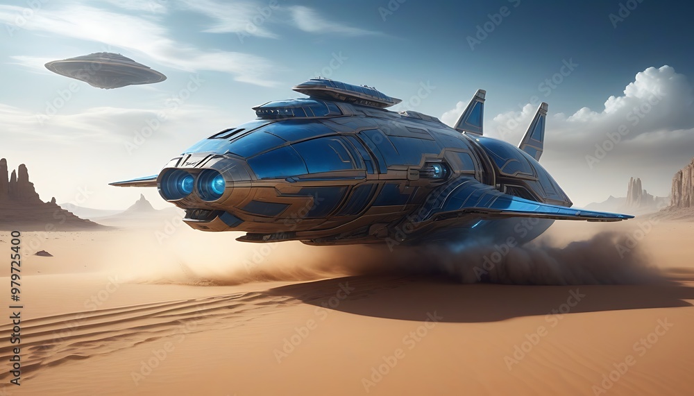 Futuristic Spaceship Landing in a Desert Futuristic Spaceship Landing in a Desert