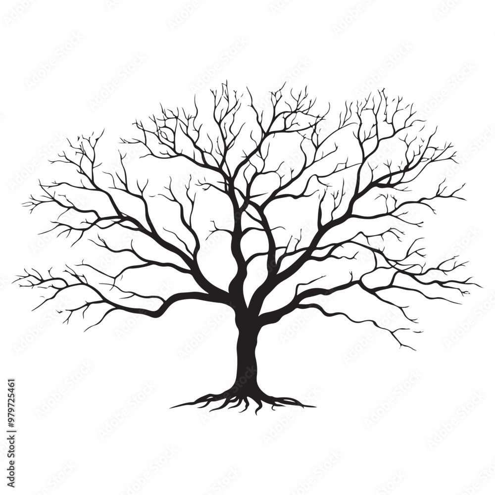 Fototapeta premium Black tree Symbol style and white background, Natures Elegy A Dead Tree in Black Vector Faded Majesty Monochromatic Vector