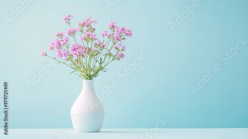 Wallpaper Mural Delicate Pink Limonium Sinuatum Flowers in a White Vase Against a Stark Blue Background, Highlighting Minimalist Elegance and Striking Visual Contrast Torontodigital.ca