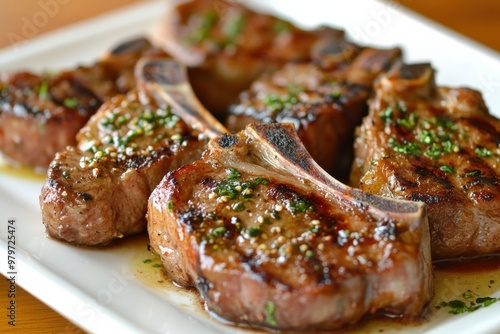 Lamb Chops Barbecue. Delicious grilled bone-in lamb chop cutlets for a satisfying dinner