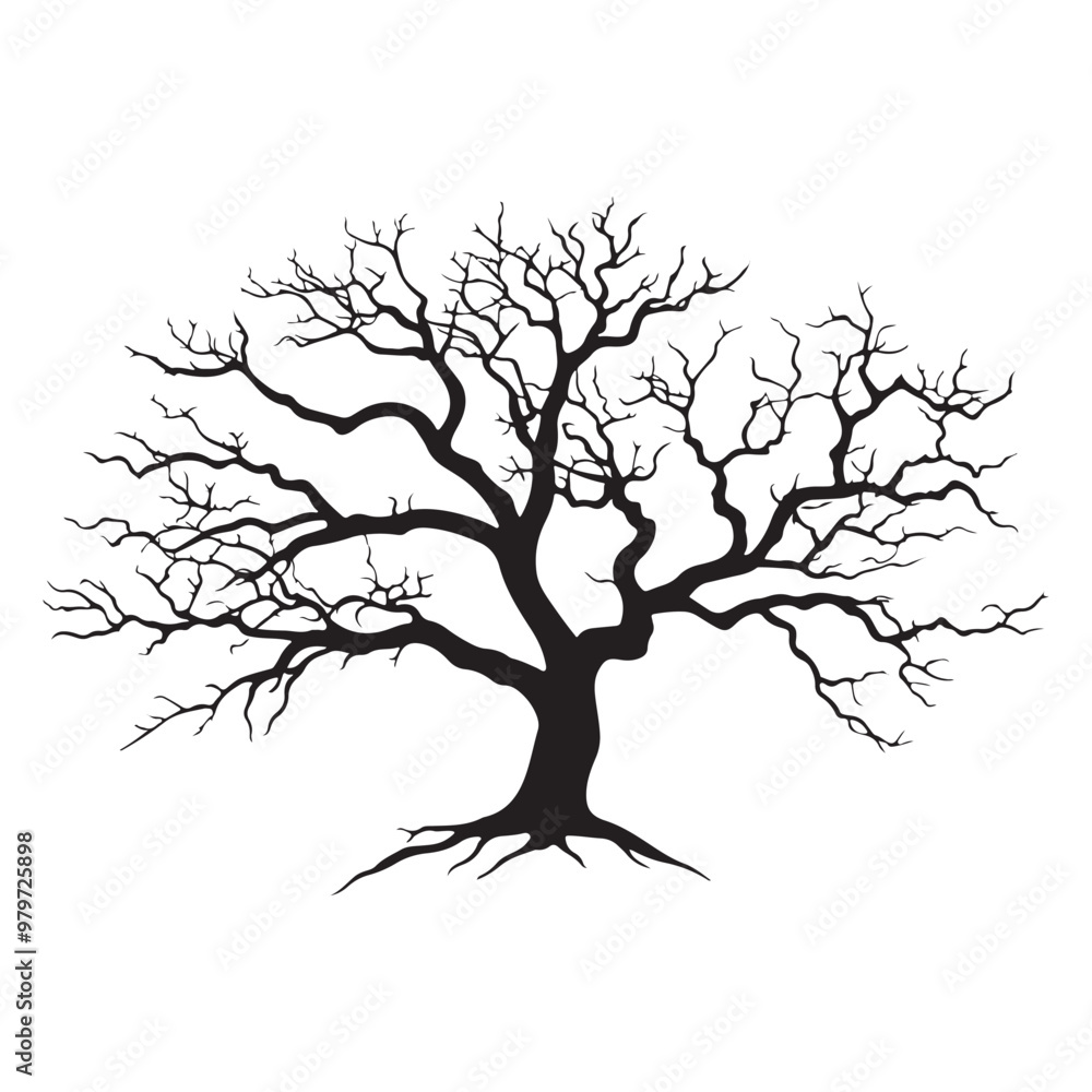 Fototapeta premium Black tree Symbol style and white background, Natures Elegy A Dead Tree in Black Vector Faded Majesty Monochromatic Vector