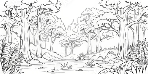 amazing black and white forest coloring. Forest coloring for kids and adults.