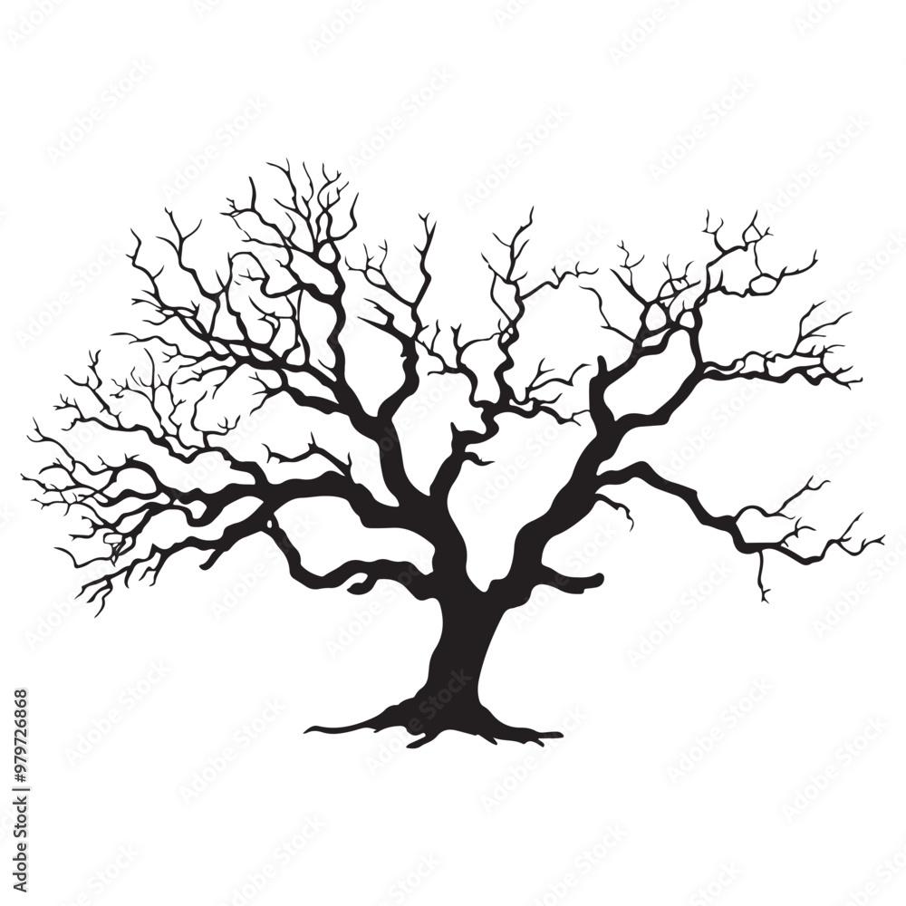 Fototapeta premium Black tree Symbol style and white background, Natures Elegy A Dead Tree in Black Vector Faded Majesty Monochromatic Vector