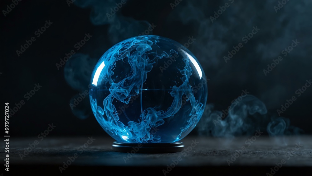 Glowing blue orb with smoke in the background. Glowing blue orb with smoke in the background.