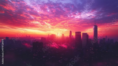 Breathtaking Sunset Over the Majestic New York City Skyline