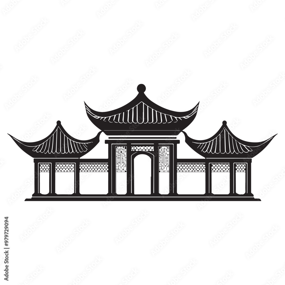 A black and white silhouette of a pagoda tower, Chinese architecture vector, Chinese house black silhouette, Chinese national building pagoda Vector A black and white silhouette of a pagoda tower, Chinese architecture vector, Chinese house black silhouette, Chinese national building pagoda Vector