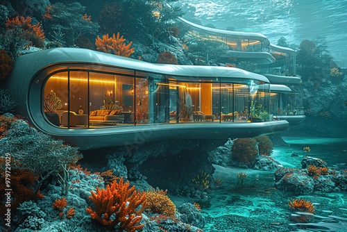 Fototapeta Naklejka Na Ścianę i Meble -  A house with a pool and a garden is shown in a painting