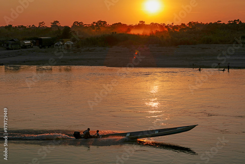 sunset on the river Putumayo photo