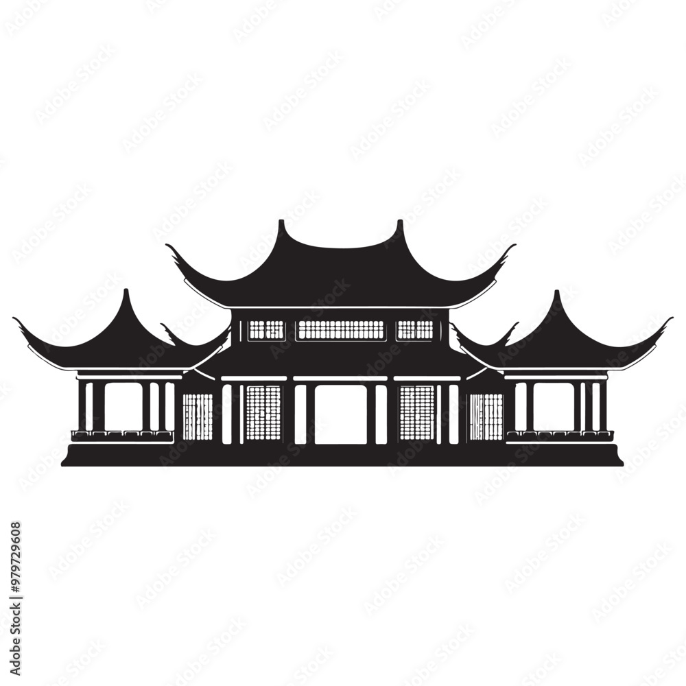 A black and white silhouette of a pagoda tower, Chinese architecture vector, Chinese house black silhouette, Chinese national building pagoda Vector A black and white silhouette of a pagoda tower, Chinese architecture vector, Chinese house black silhouette, Chinese national building pagoda Vector