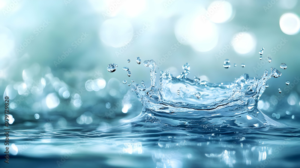 A Splash of Water with Bokeh Background - Crystal Clear Water Droplets Create a Dynamic Splash, Reflecting Light and Creating a Mesmerizing Water Surface Effect. A Splash of Water with Bokeh Background - Crystal Clear Water Droplets Create a Dynamic Splash, Reflecting Light and Creating a Mesmerizing Water Surface Effect.