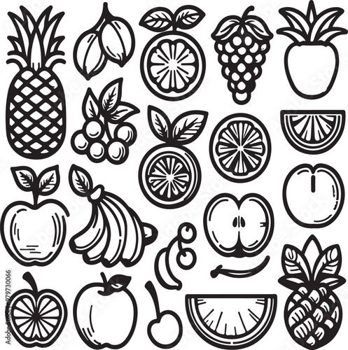 Fruits Icon Outlined silohutte vector white background,generative ai photo