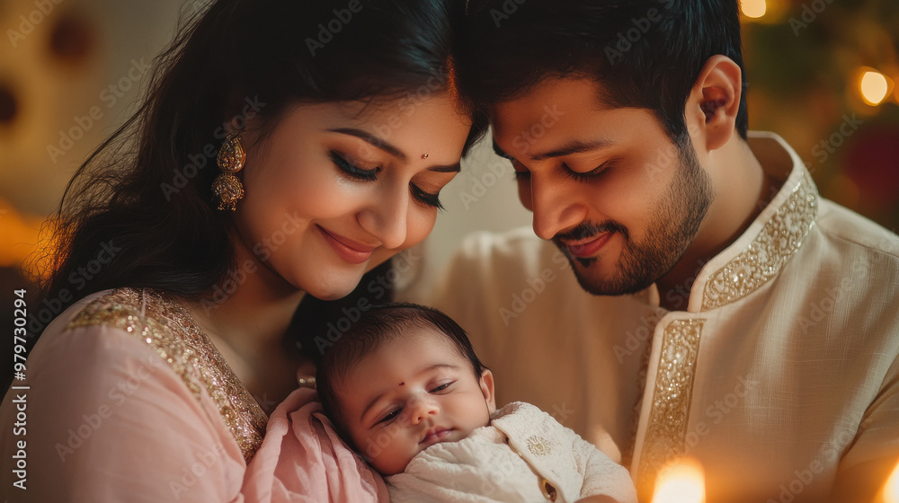 young indian couple holding newborn baby young indian couple holding newborn baby
