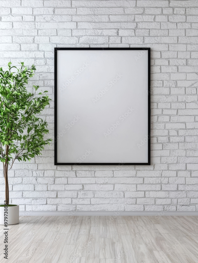 Blank frame on a white brick wall. Blank frame on a white brick wall.