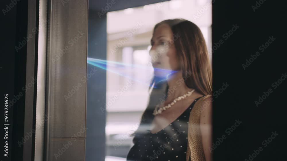 Smart Door Security System Scanning Woman's Face For Biometric Authentication Facial Recognition Technology Access Control Smart Door Security System Scanning Woman's Face For Biometric Authentication Facial Recognition Technology Access Control