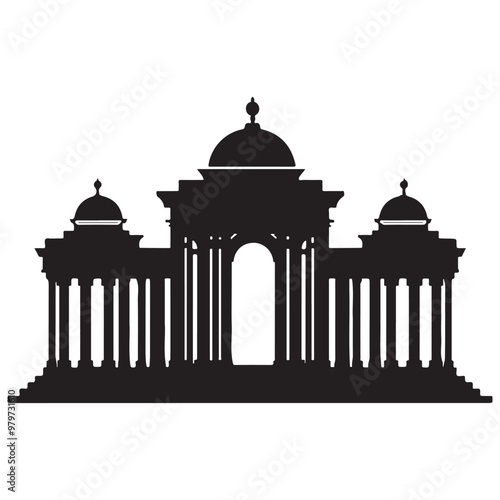 A black and white silhouette of a pagoda tower, Chinese architecture vector, Chinese house black silhouette, Chinese national building pagoda Vector