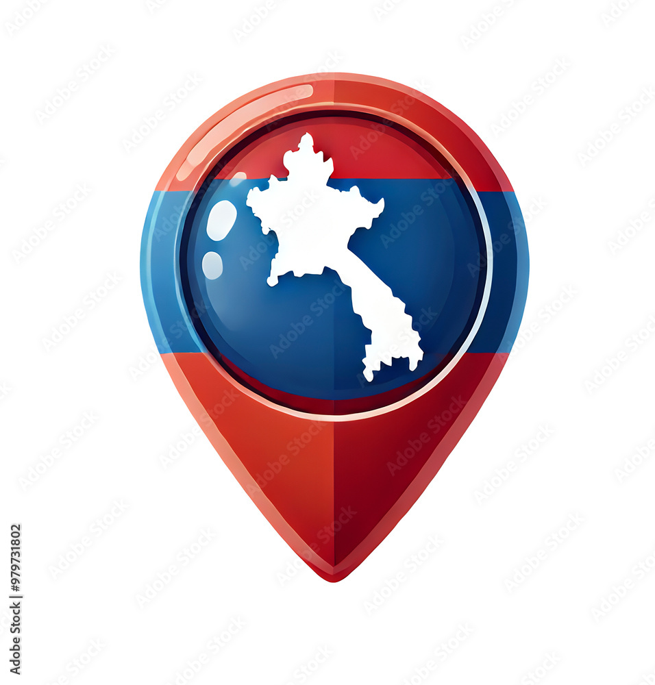Map pin icon featuring Laos in vibrant colors Map pin icon featuring Laos in vibrant colors