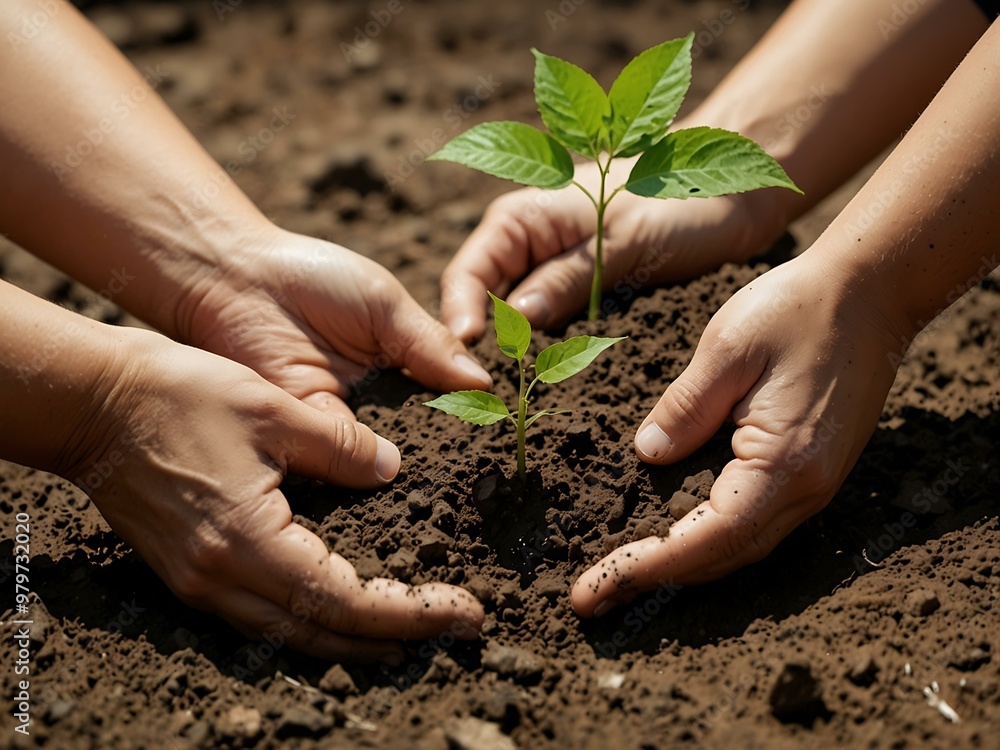 Green earth concept with hands planting trees in barren soil. Green earth concept with hands planting trees in barren soil.