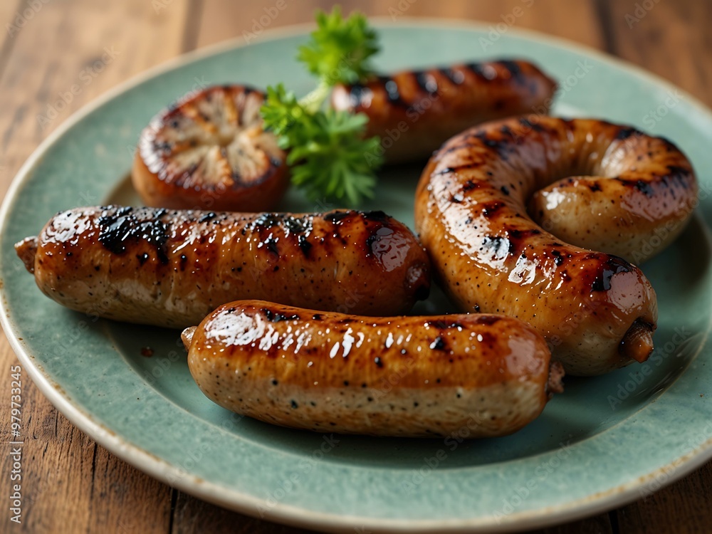 Grilled sausage on a plate. Grilled sausage on a plate.